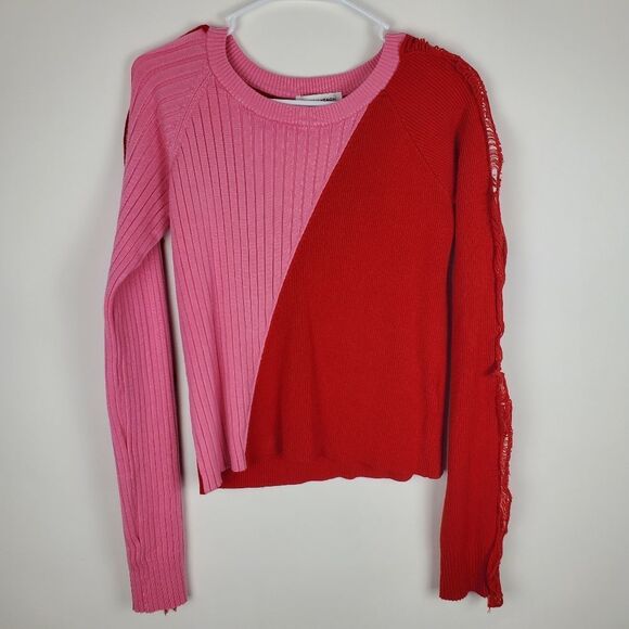 SILVIAN HEACH Ribbed Pullover Sweater Detailed Sleeves Color Block Trendy Girly - Picture 1 of 6